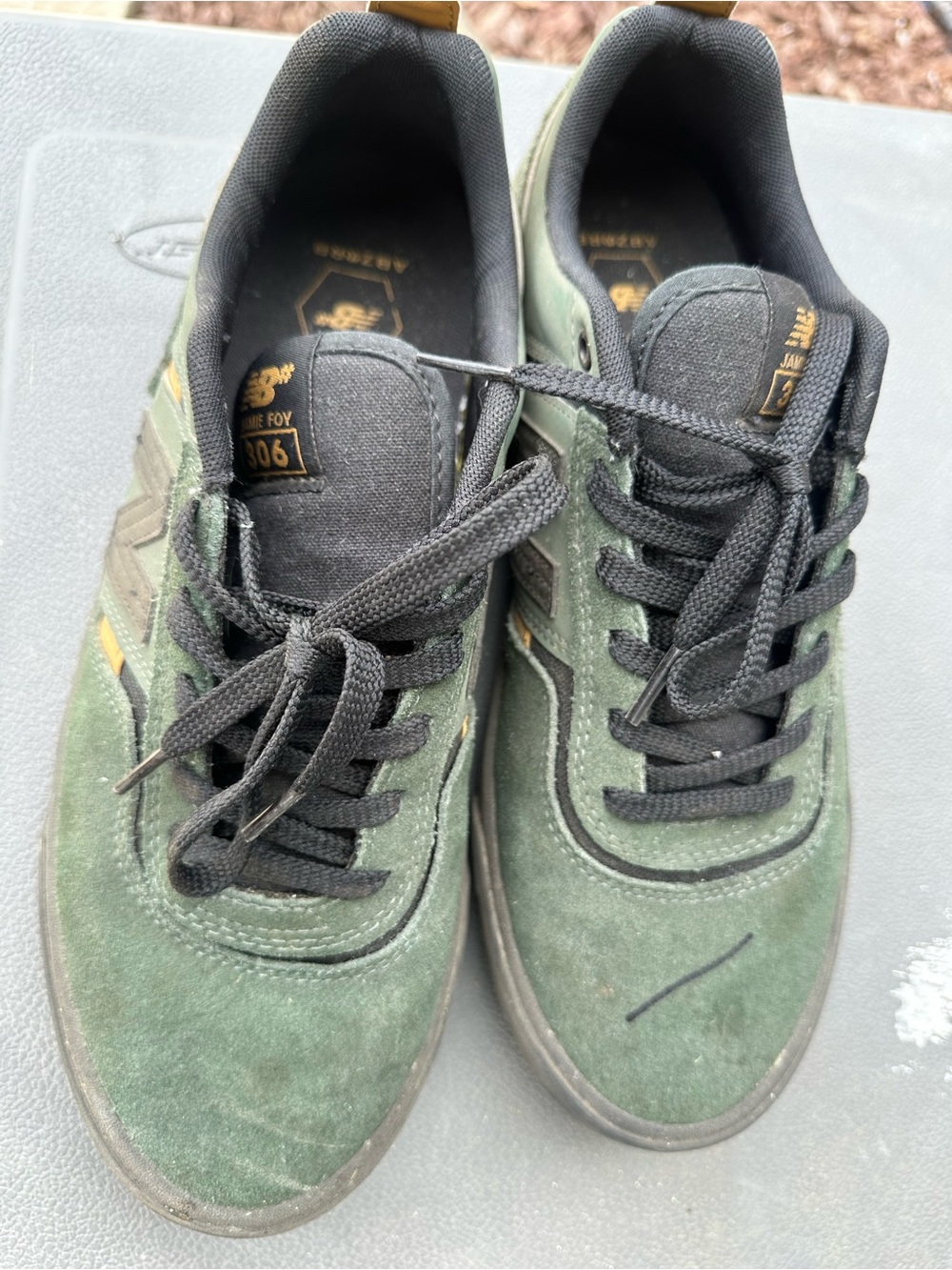 New Balance Green Suede & Black Accent Sneakers